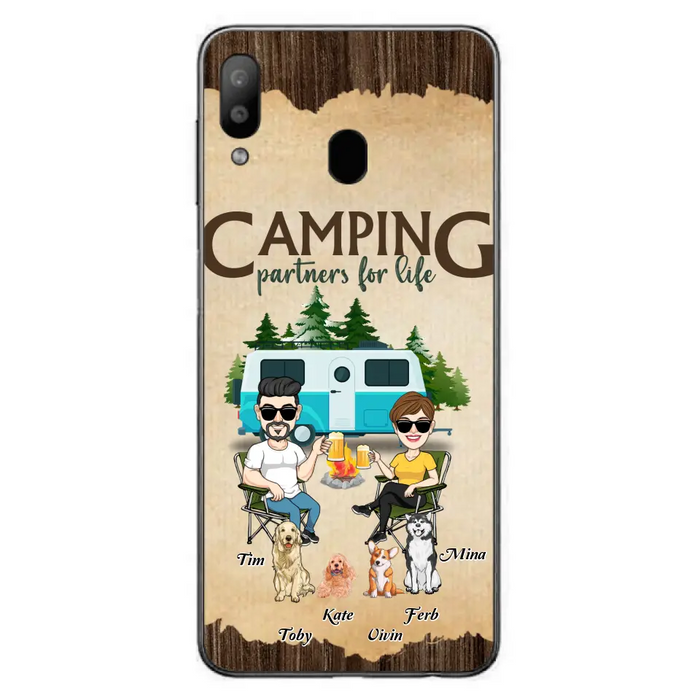 Custom Personalized Couple With Dogs Camping iPhone/ Samsung Case - Couple With Up to 4 Dogs - Gift For Couple/ Camping/ Dog Lover - Camping Partners For Life