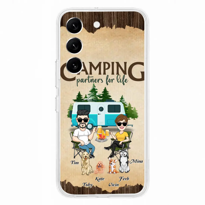 Custom Personalized Couple With Dogs Camping iPhone/ Samsung Case - Couple With Up to 4 Dogs - Gift For Couple/ Camping/ Dog Lover - Camping Partners For Life