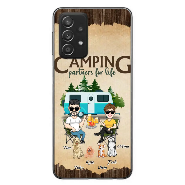 Custom Personalized Couple With Dogs Camping iPhone/ Samsung Case - Couple With Up to 4 Dogs - Gift For Couple/ Camping/ Dog Lover - Camping Partners For Life