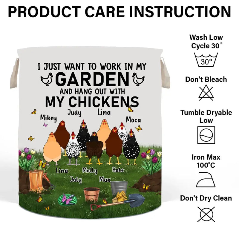 Personalized Chicken Laundry Basket - Up to 9 Chickens - Best Gift For Chicken Lovers - I Just Want To Work In My Garden And Hang Out With My Chickens