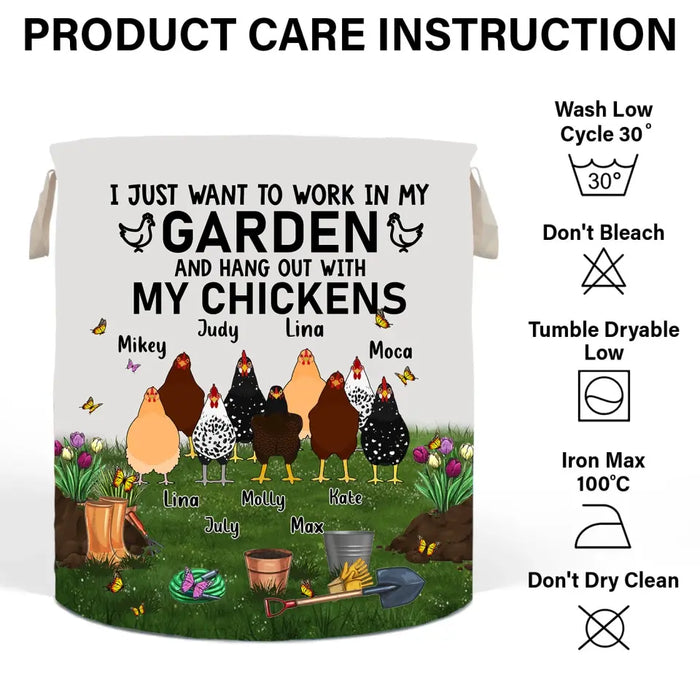 Personalized Chicken Laundry Basket - Up to 9 Chickens - Best Gift For Chicken Lovers - I Just Want To Work In My Garden And Hang Out With My Chickens