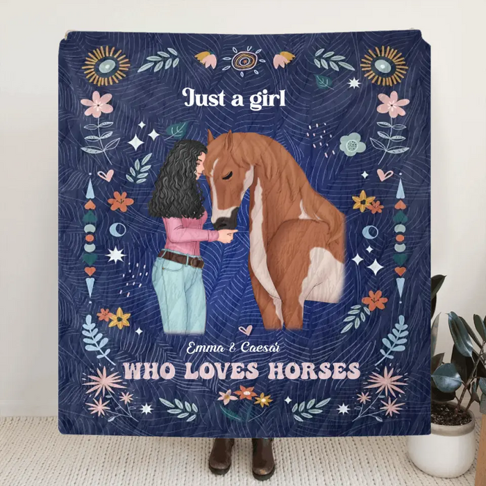 Custom Personalized Horse Girl Quilt/ Fleece Throw Blanket - Gift Idea For Horse Lover - Just A Girl Who Loves Horses