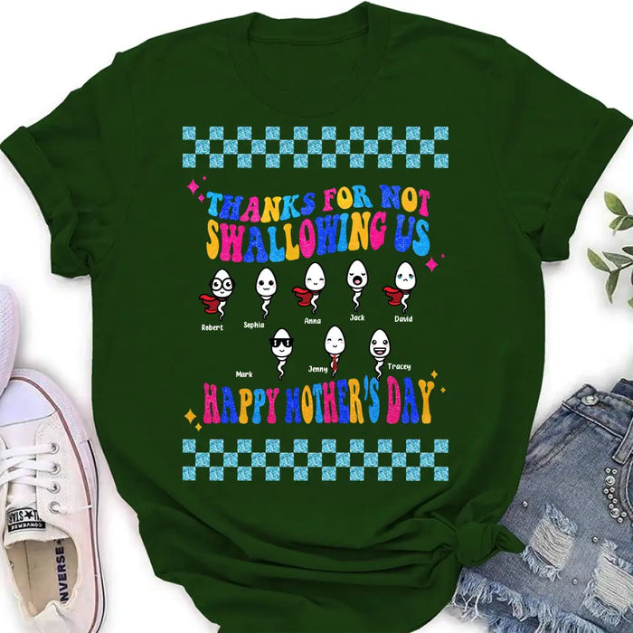 Custom Personalized Mom Shirt/ Hoodie - Upto 8 Children - Gift Idea For Mother's Day - Thanks For Not Swallowing Us Happy Mother's Day