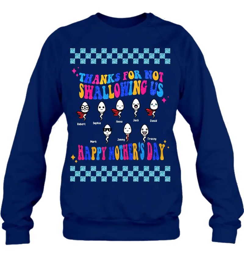 Personalized Mom Shirt/Hoodie - Up to 8 Children - Gift Idea For Mother's Day - Thanks For Not Swallowing Us Happy Mother's Day
