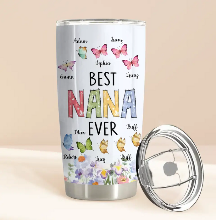 Custom Personalized Nana Floral Tumbler - Gift Idea For Mom/ Grandma/ Nana with up to 10 Kids - Best Nana Ever