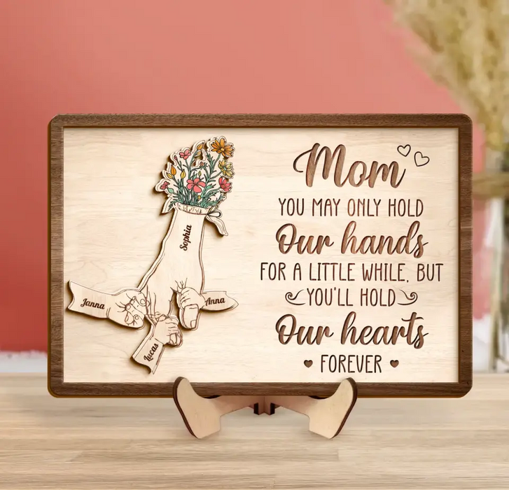 Custom Personalized Mom Custom 2 Layered Wooden Art - Upto 10 Kids - Gift Idea For Mother's Day - You'll Hold Our Hearts Forever