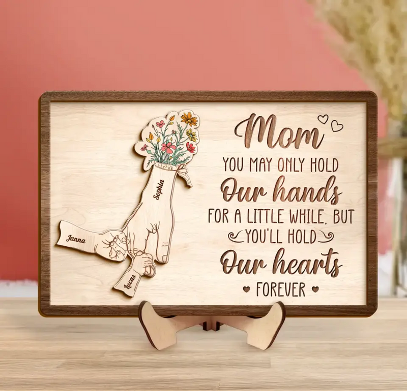 Personalized Mom Custom 2 Layered Wooden Art - Up to 10 Kids - Gift Idea For Mother's Day - You'll Hold Our Hearts Forever