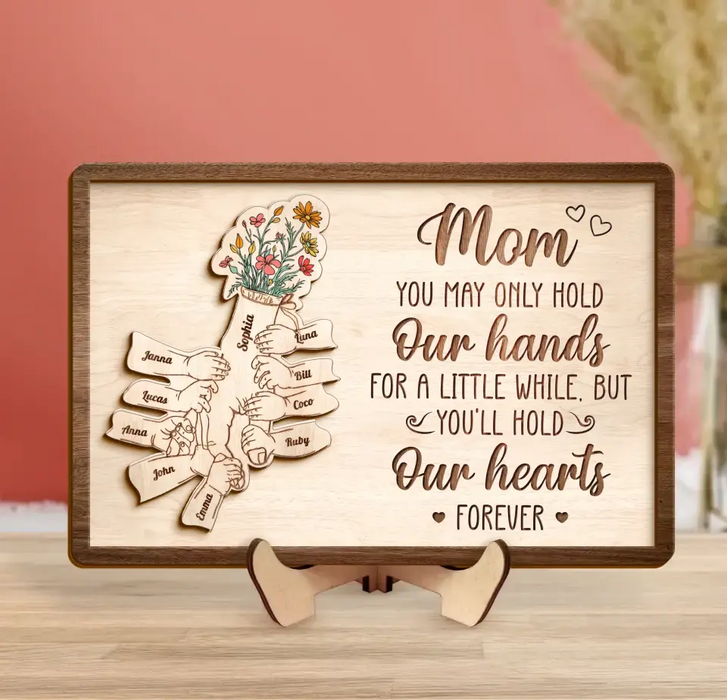 Custom Personalized Mom Custom 2 Layered Wooden Art - Upto 10 Kids - Gift Idea For Mother's Day - You'll Hold Our Hearts Forever