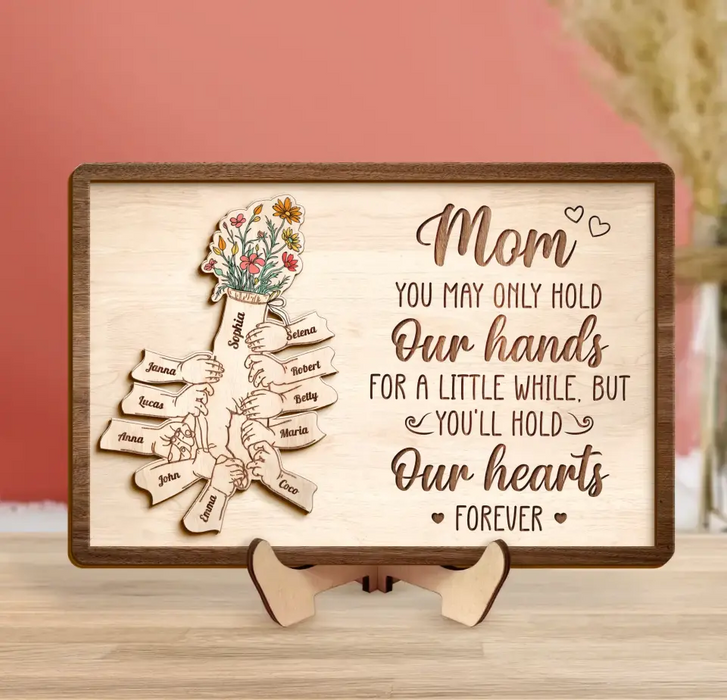 Custom Personalized Mom Custom 2 Layered Wooden Art - Upto 10 Kids - Gift Idea For Mother's Day - You'll Hold Our Hearts Forever