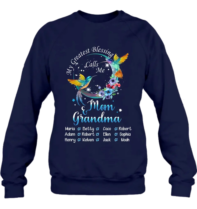 Custom Personalized Mom Shirt/ Hoodie - Upto 12 Children - Gift Idea For Mother's Day - My Greatest Blessing Calls Me Mom & Grandma