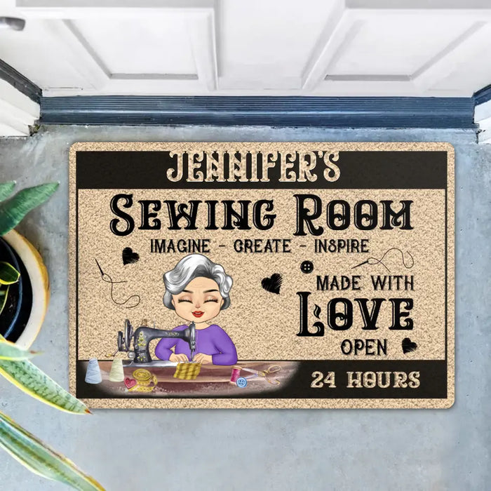 Custom Personalized Sewing Woman Doormat - Mother's Day Gift For Mom/ Grandma - Sewing Room