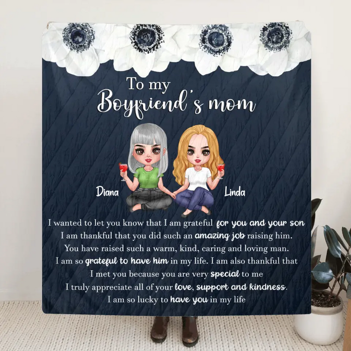 Personalized To My Boyfriend's Mom Quilt/Fleece Throw Blanket - Gift Idea For Mother's Day - I Am Grateful For You