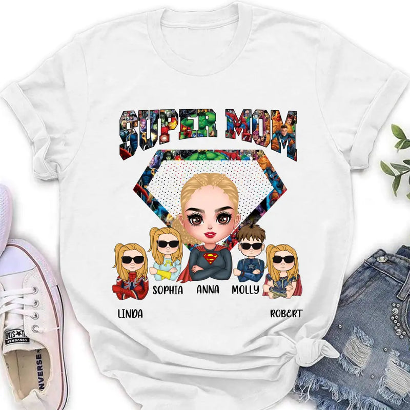 Personalized Super Mom Shirt/Hoodie - Up to 4 Kids - Gift Idea For Grandma/Mother's Day