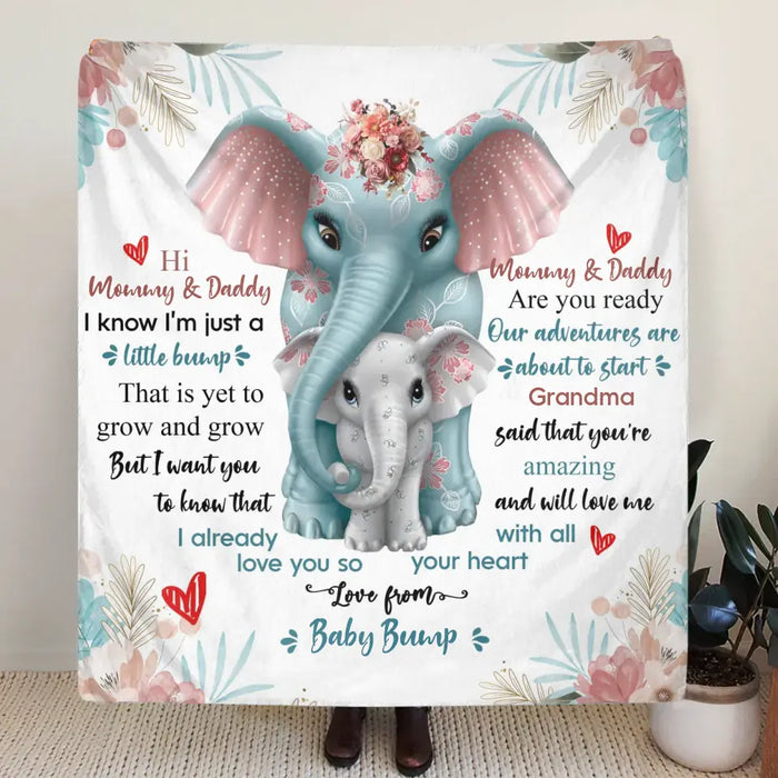 Custom Personalized Elephant Quilt/Fleece Throw Blanket - Gift Idea For New Dad/ Mom - Love From Baby Bump