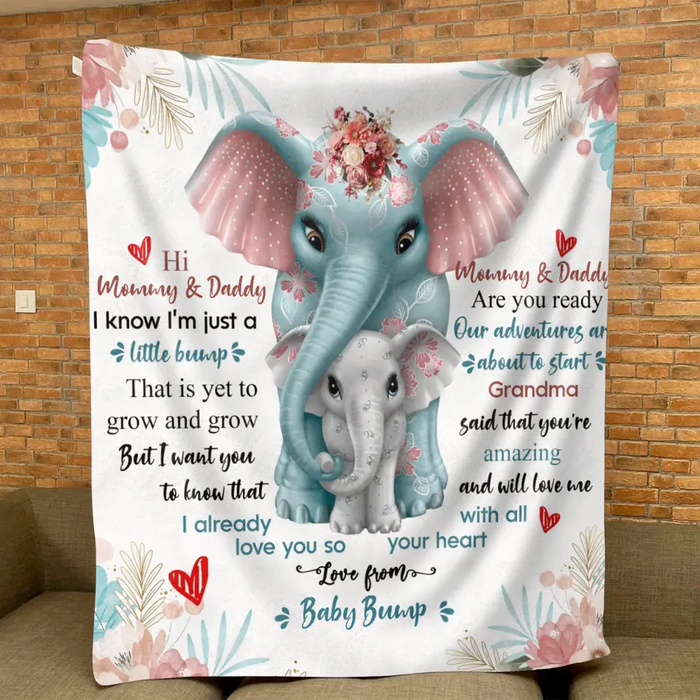 Custom Personalized Elephant Quilt/Fleece Throw Blanket - Gift Idea For New Dad/ Mom - Love From Baby Bump