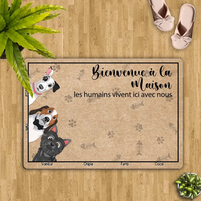 Paillasson Personnalisé Pour Animaux De Compagnie - Jusqu’À 6 Chats/ Chiens - Idée Cadeau Pour Les Amoureux Des Chats/ Chiens - Bienvenue À La Maison Les Humains Vivent Ici Avec Nous