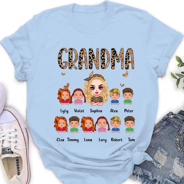 Custom Personalized Leopard Grandma T-shirt/ Hoodie - Gift Idea For Grandma/ Mother's Day - Upto 10 Kids - Grandma