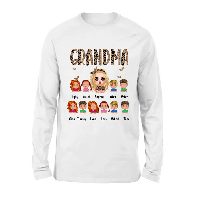 Custom Personalized Leopard Grandma T-shirt/ Hoodie - Gift Idea For Grandma/ Mother's Day - Upto 10 Kids - Grandma