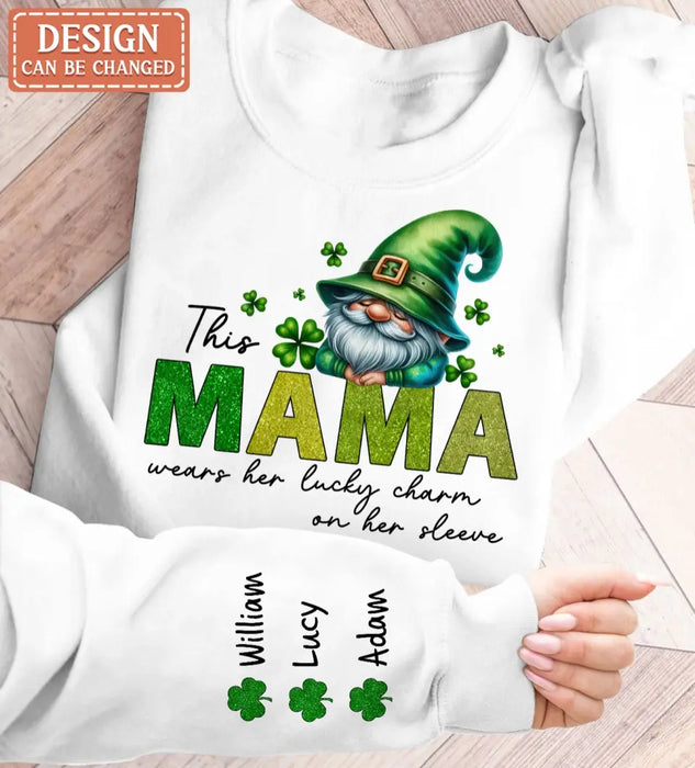 Custom Personalized Grandma Gnome AOP Sweater - Up to 10 Names - Mother's Day/ St Patrick's Day Gift Idea for Mom/ Grandma - This Grandma Wears Her Lucky Charm On Her Sleeve