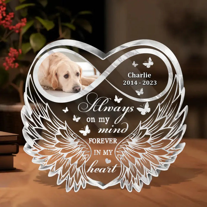 Custom Personalized Memorial Photo Acrylic Plaque - Memorial Gift Idea For Pet Lover - Upload Photo - Always On My Mind Forever In My Heart