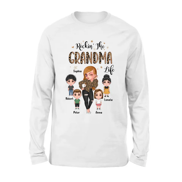 Custom Personalize Grandma Shirt/Hoodie - Upto 4 Kids - Gift Idea For Grandma/Mother's Day - Rockin' The Grandma Life