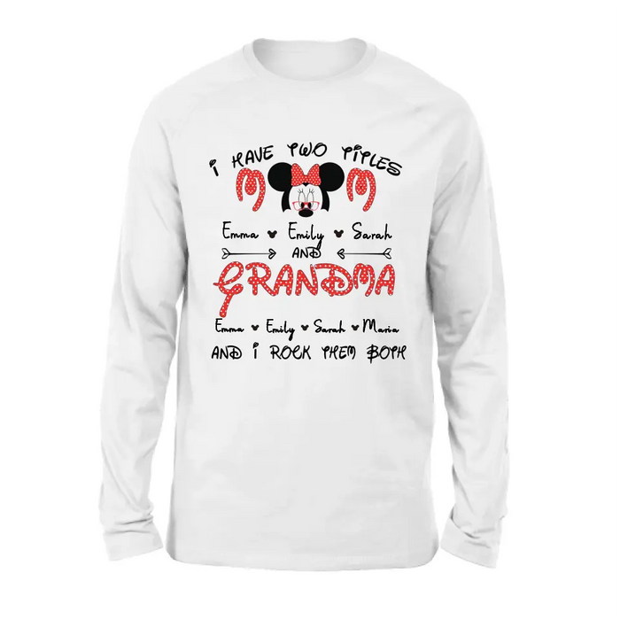 Custom Personalized Grandma Shirt - Mother's Day Gift Idea for Mom/Grandma - Upto 5 Kids And 10 Grandkids - I Have Two Titles Mom And Grandma And I Rock Them Both