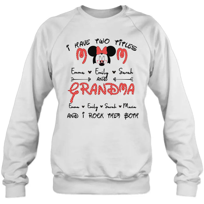 Custom Personalized Grandma Shirt - Mother's Day Gift Idea for Mom/Grandma - Upto 5 Kids And 10 Grandkids - I Have Two Titles Mom And Grandma And I Rock Them Both