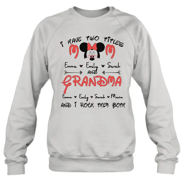 Custom Personalized Grandma Shirt - Mother's Day Gift Idea for Mom/Grandma - Upto 5 Kids And 10 Grandkids - I Have Two Titles Mom And Grandma And I Rock Them Both