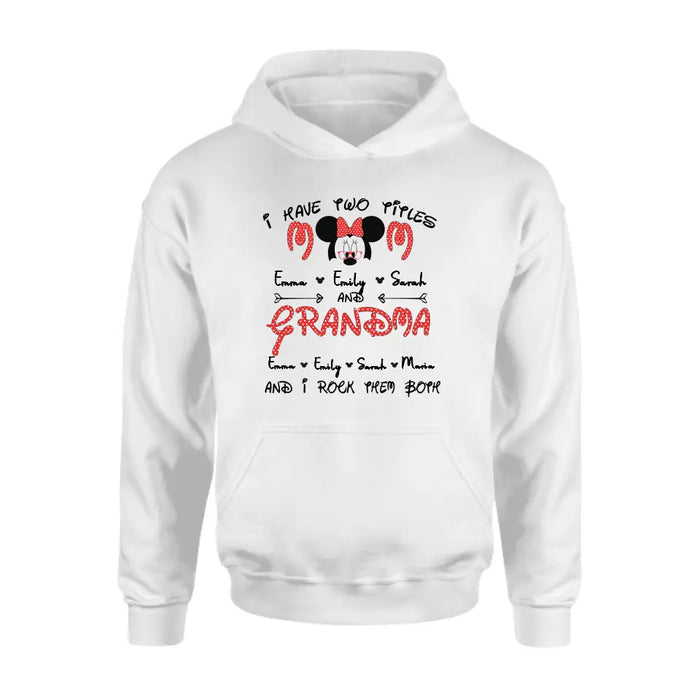 Custom Personalized Grandma Shirt - Mother's Day Gift Idea for Mom/Grandma - Upto 5 Kids And 10 Grandkids - I Have Two Titles Mom And Grandma And I Rock Them Both