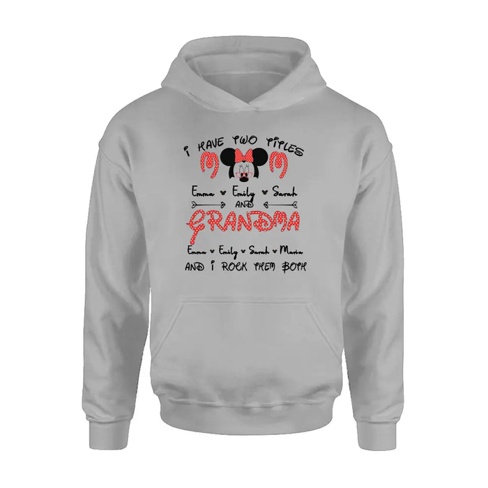 Custom Personalized Grandma Shirt - Mother's Day Gift Idea for Mom/Grandma - Upto 5 Kids And 10 Grandkids - I Have Two Titles Mom And Grandma And I Rock Them Both