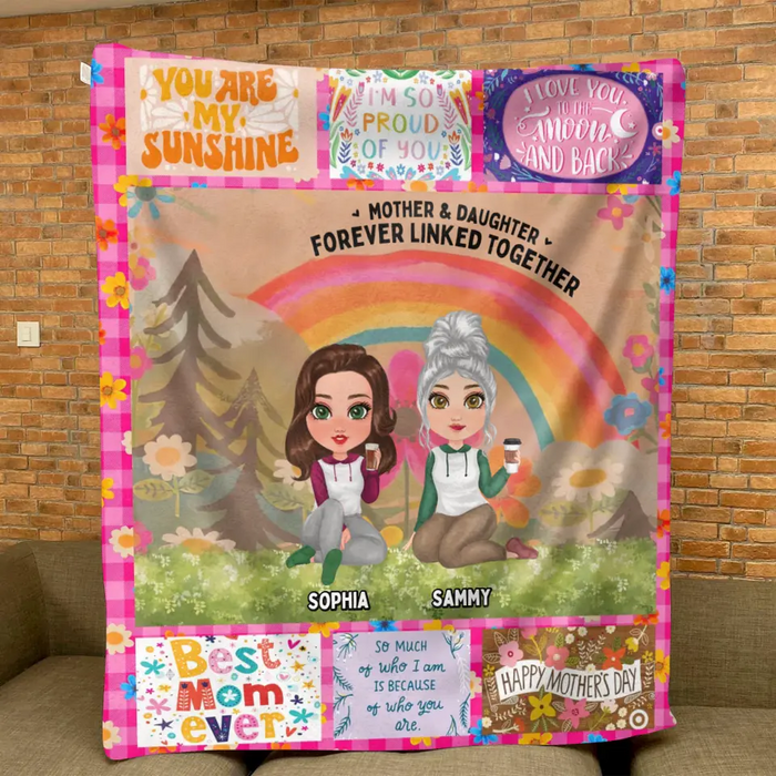 Custom Personalized Mom & Daughter Quilt/ Fleece Throw Blanket - Mother's Day Gift Idea To Mom - Mother & Daughter Forever Linked Together