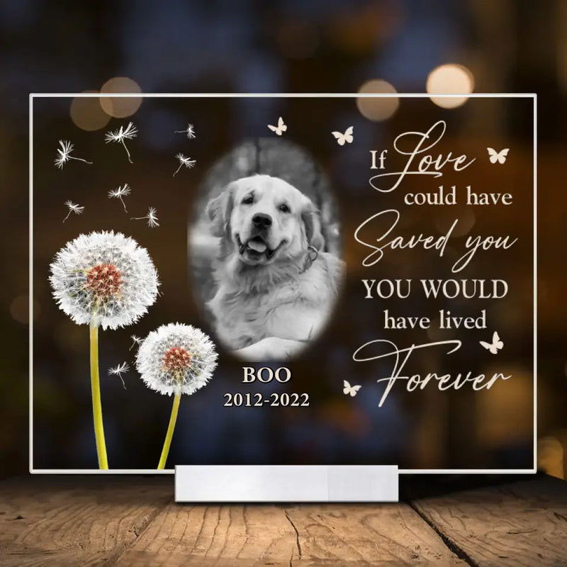 Personalized Memorial Pet Photo Acrylic Plaque - Memorial Gift For Pet Owners - If Love Could Have Saved You You Would Have Lived Forever