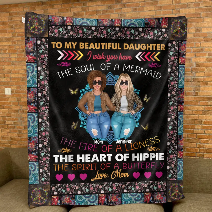 Custom Personalized Mom & Daughter Quilt/ Fleece Throw Blanket - Mother's Day Gift Idea To Mom - I Wish You Have The Soul Of A Mermaid