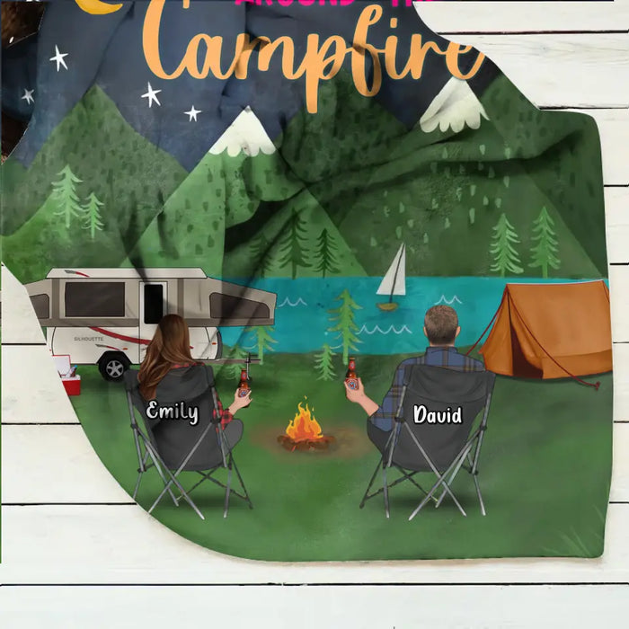 Custom Personalized Camping Quilt/Fleece Throw Blanket - Gift Idea For Family/Camping Lover - Couple/ Parents/ Single Parent With Up to 5 Kids And 4 Pets - Life Is Better Around The Campfire