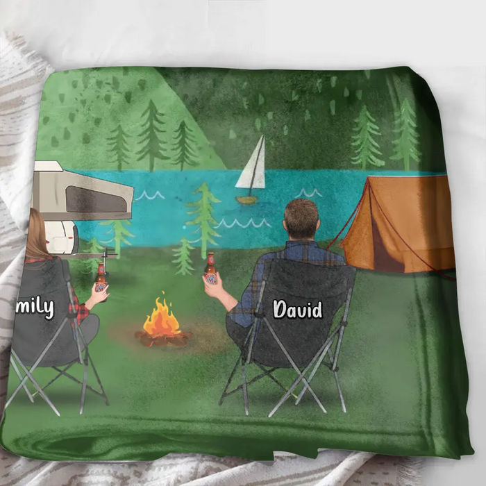 Custom Personalized Camping Quilt/Fleece Throw Blanket - Gift Idea For Family/Camping Lover - Couple/ Parents/ Single Parent With Up to 5 Kids And 4 Pets - Life Is Better Around The Campfire