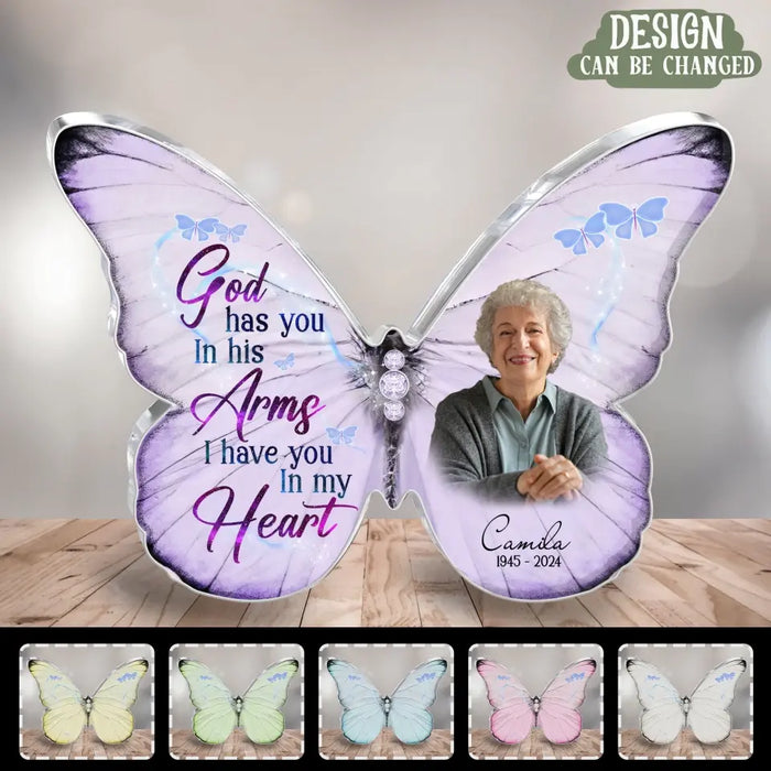 Custom Personalized Memorial Photo Butterfly Acrylic Plaque - Memorial Gift Idea For Family Member - Your Wings Were Ready But My Heart Was Not