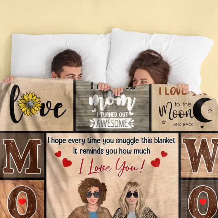 Custom Personalized Mom & Daughter Quilt/ Fleece Throw Blanket - Mother's Day Gift Idea To Mom - I Love You To The Moon And Back