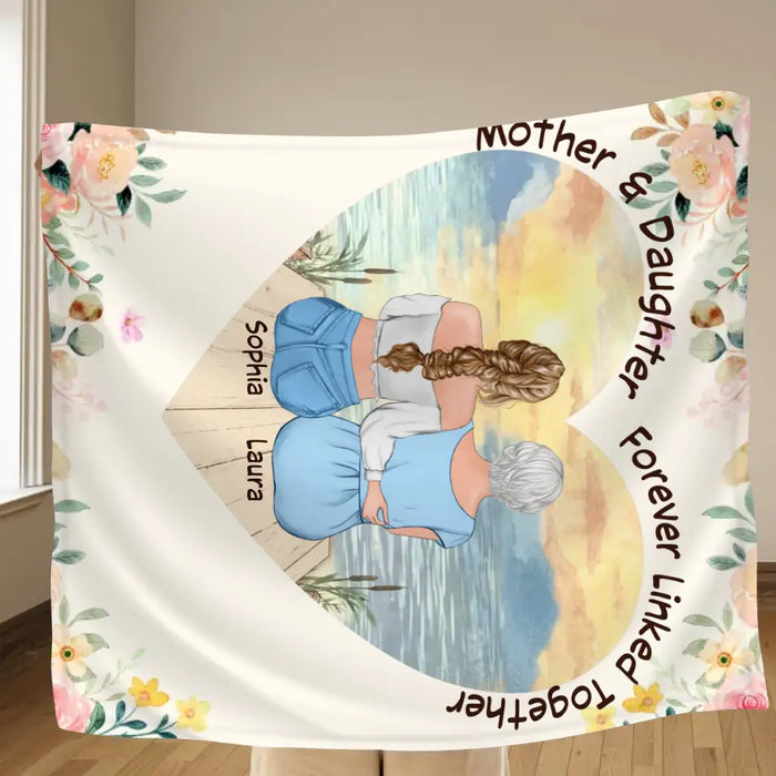 Custom Personalized Mom & Daughter Quilt/ Fleece Throw Blanket - Mother's Day Gift Idea To Mom - Mother & Daughter Forever Linked Together