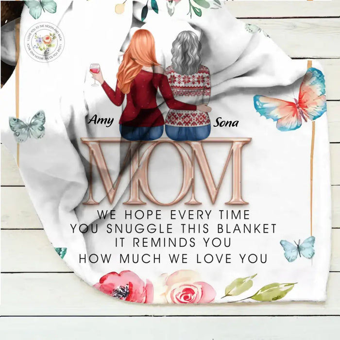 Custom Personalized Mom & Daughter Quilt/ Fleece Throw Blanket - Upto 4 Daughters - Mother's Day Gift Idea To Mom - It Reminds You How Much We Love You