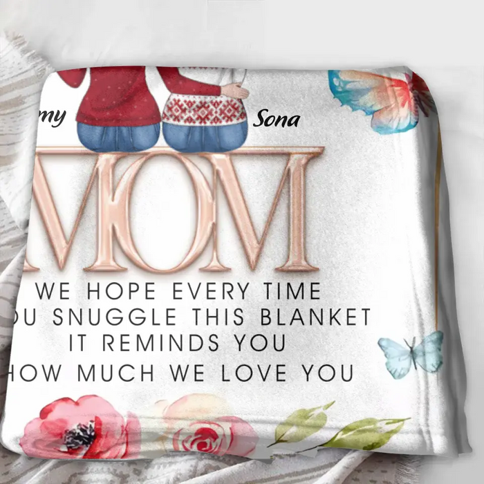 Custom Personalized Mom & Daughter Quilt/ Fleece Throw Blanket - Upto 4 Daughters - Mother's Day Gift Idea To Mom - It Reminds You How Much We Love You