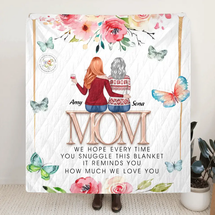 Custom Personalized Mom & Daughter Quilt/ Fleece Throw Blanket - Upto 4 Daughters - Mother's Day Gift Idea To Mom - It Reminds You How Much We Love You