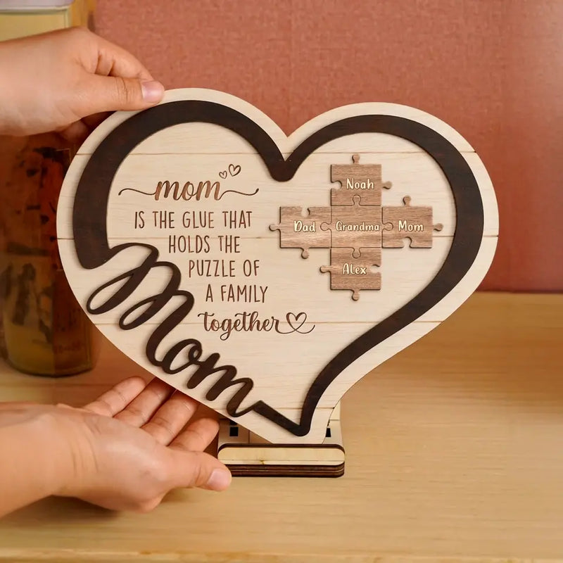 Personalized Grandma Mom 2 Layered Wooden Art - Up to 11 Names - Mother's Day Gift Idea For Grandma/Mom - You Are The Piece That Holds Us Together