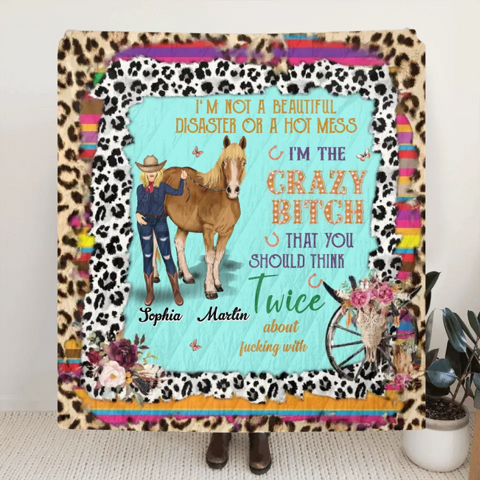 Custom Personalized Horse Girl Quilt/Single Layer Fleece Blanket - Gift Idea For Girl/Horse Lovers -  I'm Not A Beautiful Disaster