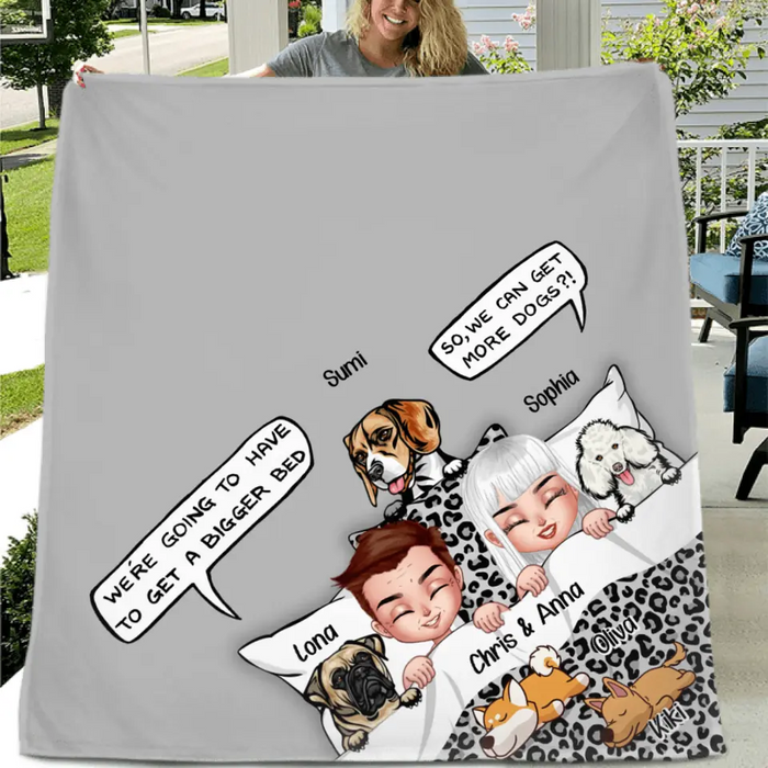 Custom Personalized Couple With Dogs Quilt/ Fleece Throw Blanket - Gift Idea For Dog Lovers - Upto 5 Dogs - We Can Get More Dogs