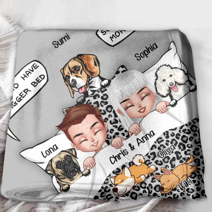 Custom Personalized Couple With Dogs Quilt/ Fleece Throw Blanket - Gift Idea For Dog Lovers - Upto 5 Dogs - We Can Get More Dogs