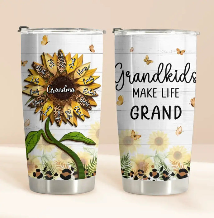 Custom Personalized Grandma Tumbler - Up to 15 Kids - Mother's Day Gift Idea For Grandma - Grandkids Make Life Grand