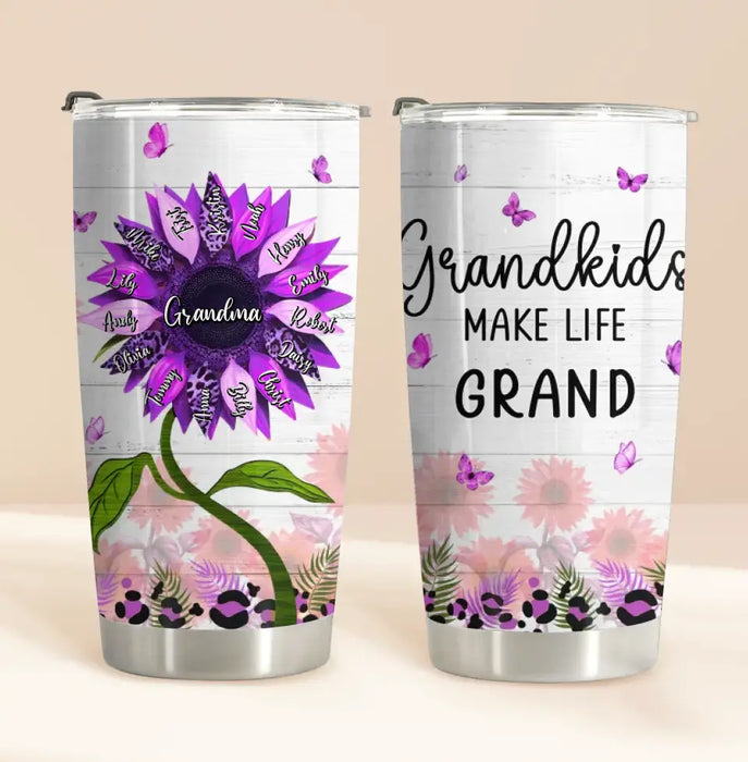 Custom Personalized Grandma Tumbler - Up to 15 Grandkids - Mother's Day Gift Idea For Grandma - Grandkids Make Life Grand