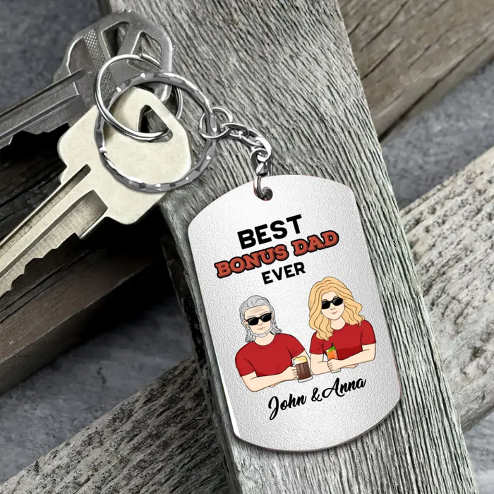 Custom Personalized Bonus Dad Aluminum Keychain - Gift Idea For Dad/Father's Day - Thanks For Being Less Of A Dick Than My Real Dad