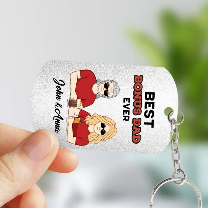 Custom Personalized Bonus Dad Aluminum Keychain - Gift Idea For Dad/Father's Day - Thanks For Being Less Of A Dick Than My Real Dad