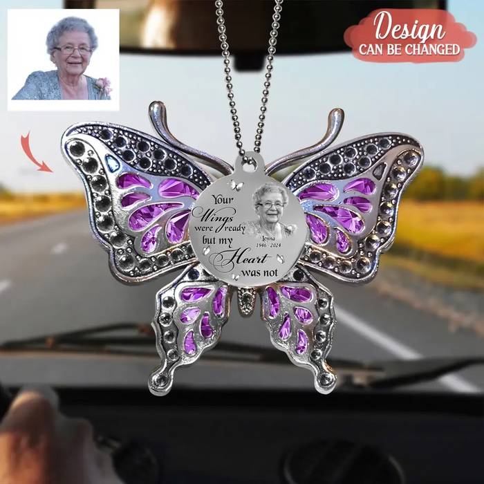 Custom Personalized Memorial Butterfly Aluminum Ornament - Upload Photo - Memorial Gift Idea For Family Member/ Mother's Day/ Pet Lovers -Your Wings Were Ready But My Heart Was Not